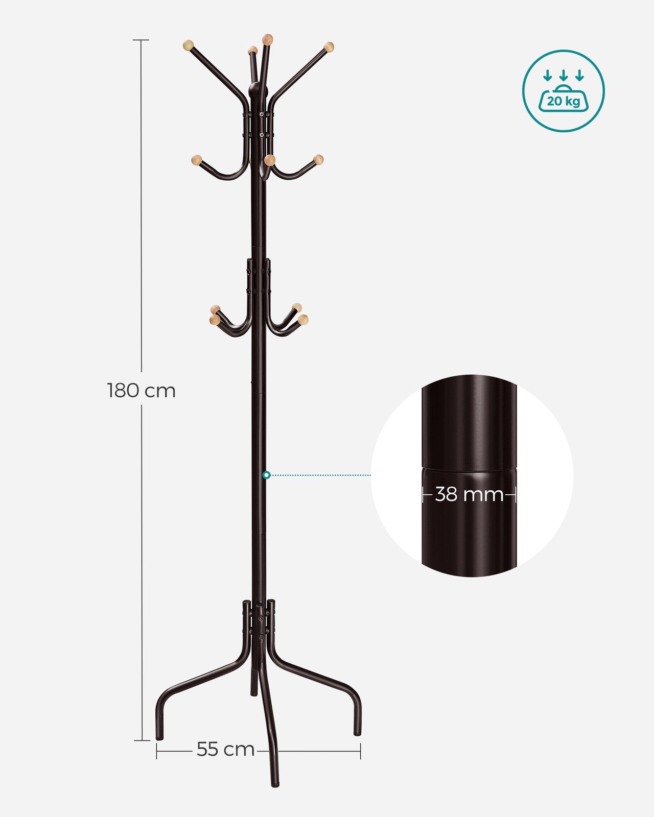 Coat Stand, Metal Coat Rack with 12 Hooks - image 29