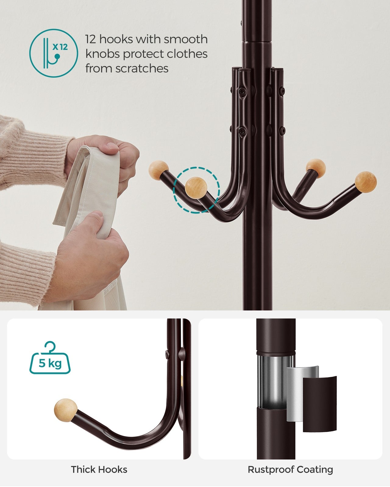 Coat Stand, Metal Coat Rack with 12 Hooks - image 30