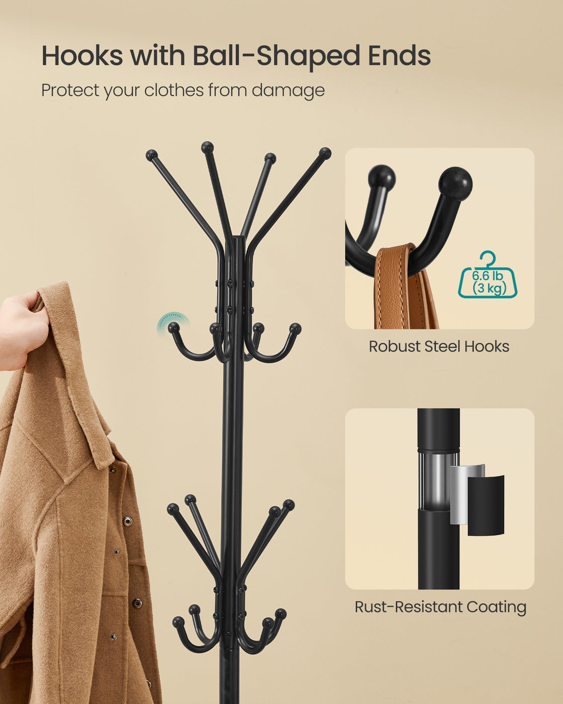 Freestanding metal coat rack with hooks Ink Black - image 4