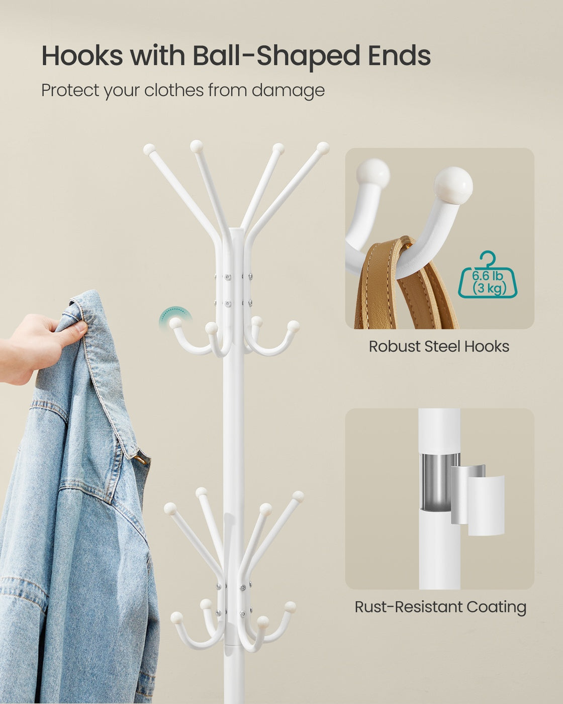 Freestanding metal coat rack with hooks Cloud White - image 4
