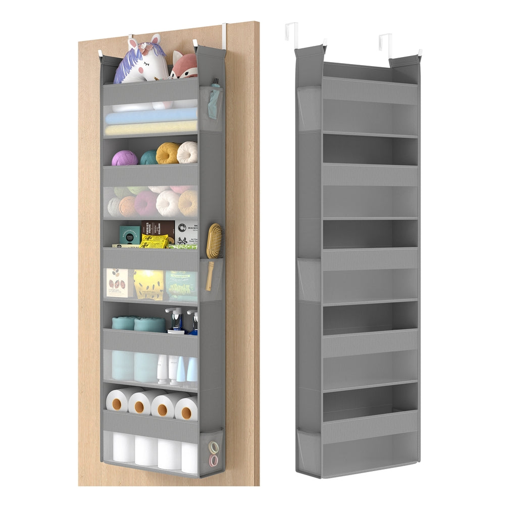 Over the Door Organiser with 5 Large Pockets Transparent Nylon Mesh Dove Grey - image 1
