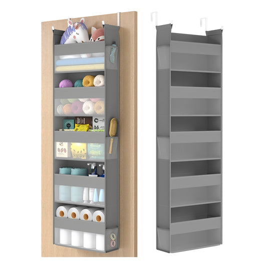 Over the Door Organiser with 5 Large Pockets Transparent Nylon Mesh Dove Grey - image 1