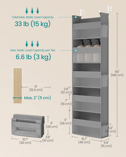 Over the Door Organiser with 5 Large Pockets Transparent Nylon Mesh Dove Grey - image 5