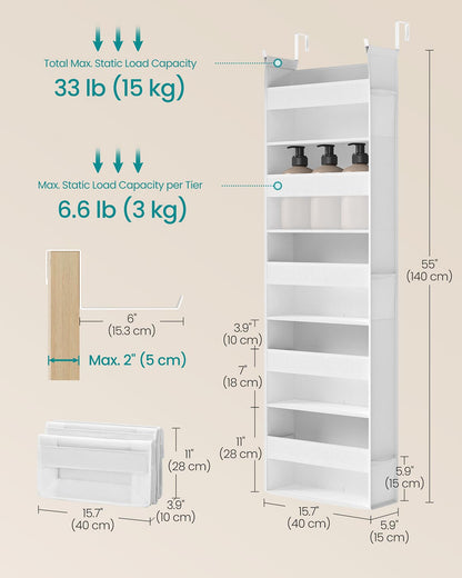 Over the Door Organiser with 5 Large Pockets Transparent Nylon Mesh Cloud White - image 5