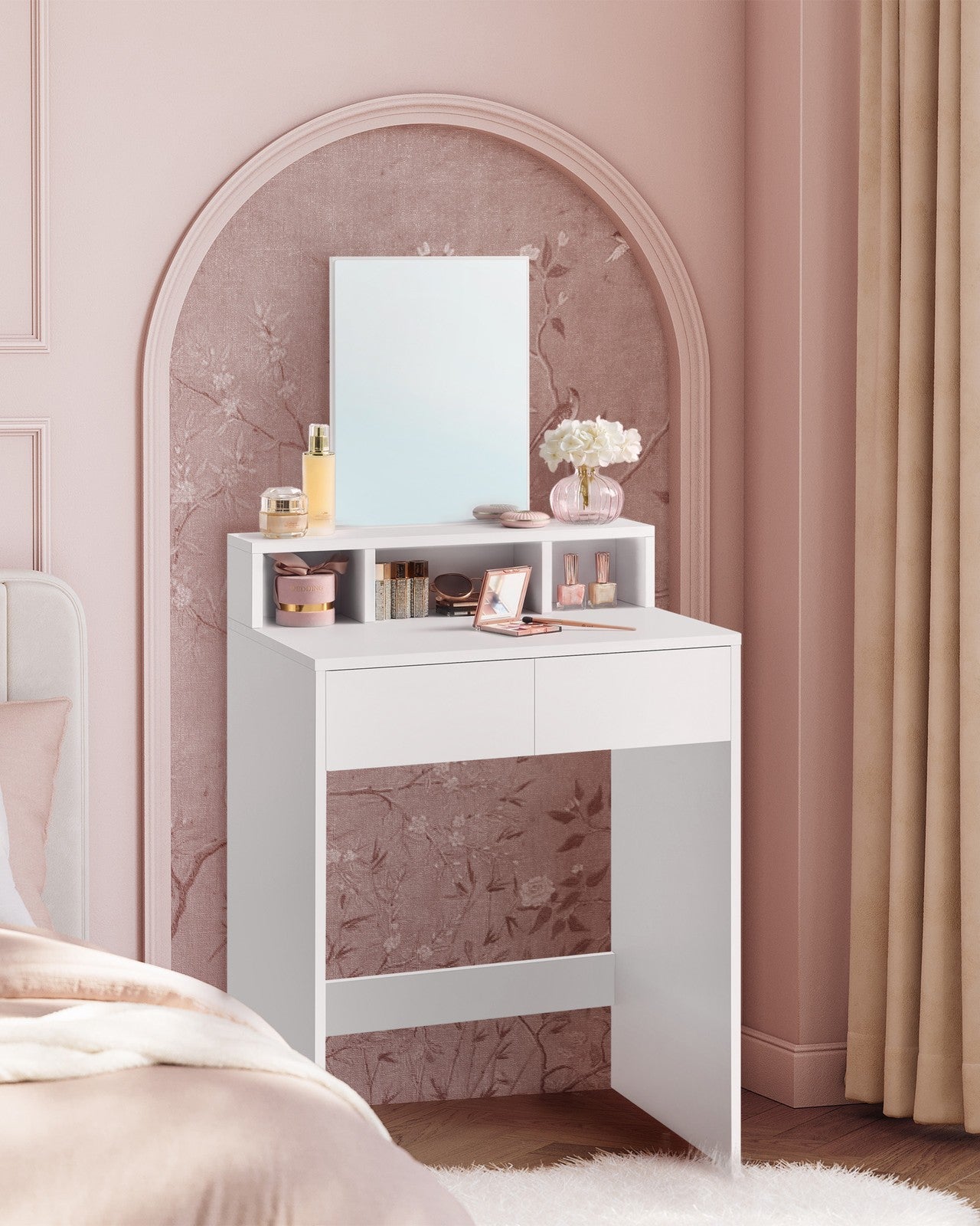 Rectangular Mirror Dressing Table with 2 Drawers and 3 Open Compartments - image 11