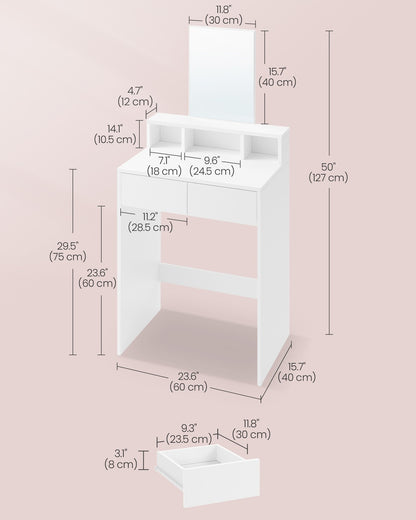 Rectangular Mirror Dressing Table with 2 Drawers and 3 Open Compartments - image 14