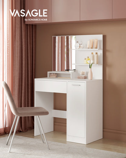 Vanity Table with Mirror, 1 Drawer, 2 Shelves - image 2