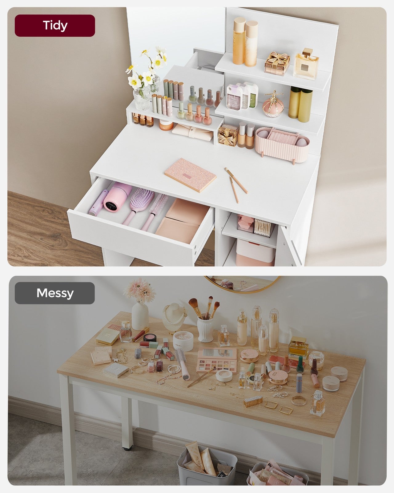 Vanity Table with Mirror, 1 Drawer, 2 Shelves - image 4