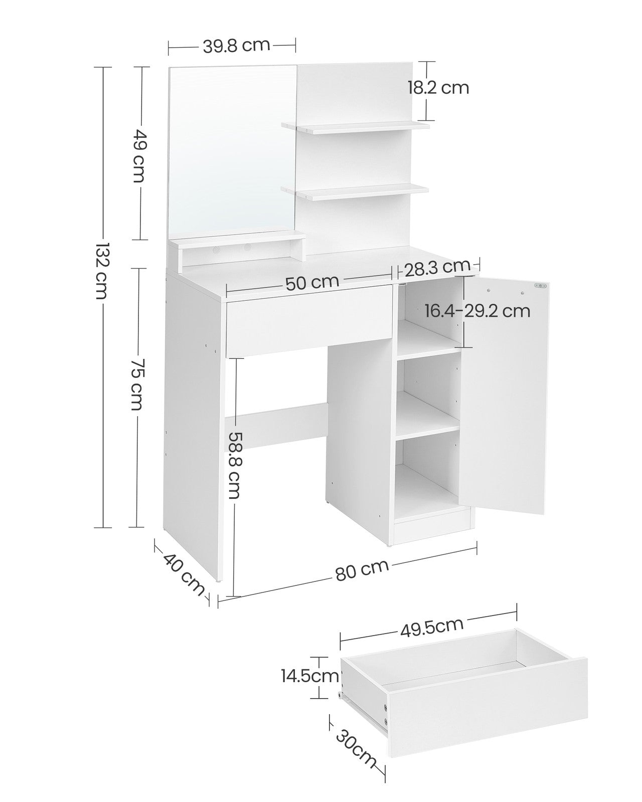 Vanity Table with Mirror, 1 Drawer, 2 Shelves - image 6