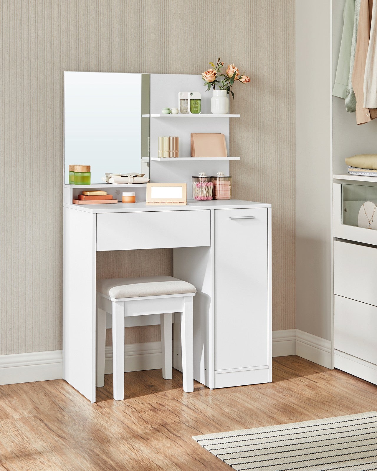 Vanity Table with Mirror, 1 Drawer, 2 Shelves - image 8