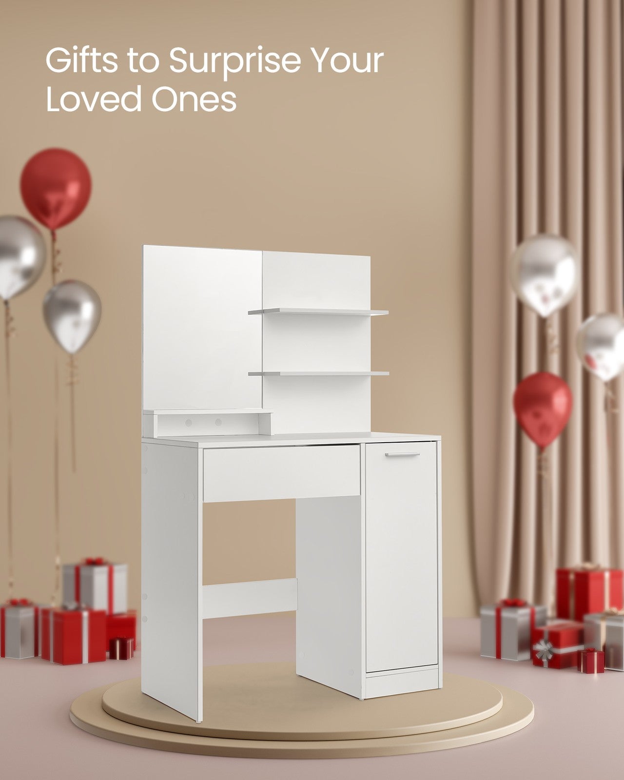 Vanity Table with Mirror, 1 Drawer, 2 Shelves - image 9