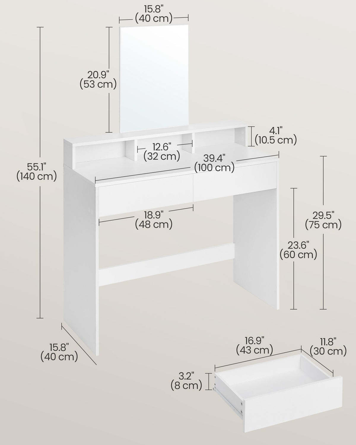 Dressing Table with Large Rectangular Mirror - image 6