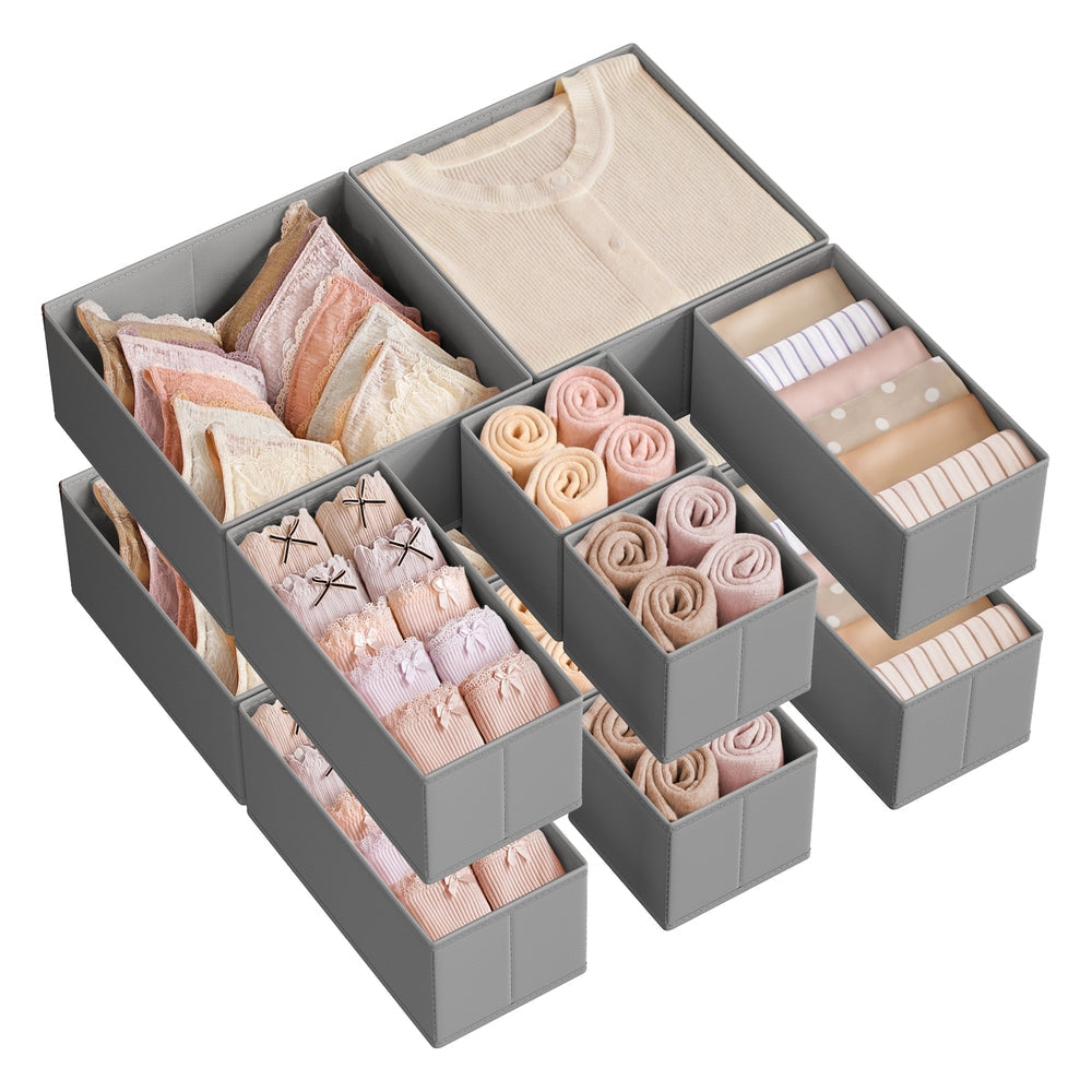 Set of 12 Foldable Fabric Drawer Organisers Dove Grey - image 1