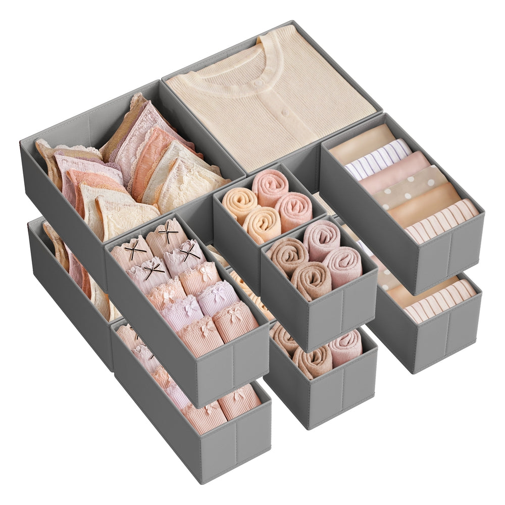 Set of 12 Foldable Fabric Drawer Organisers Dove Grey - image 2