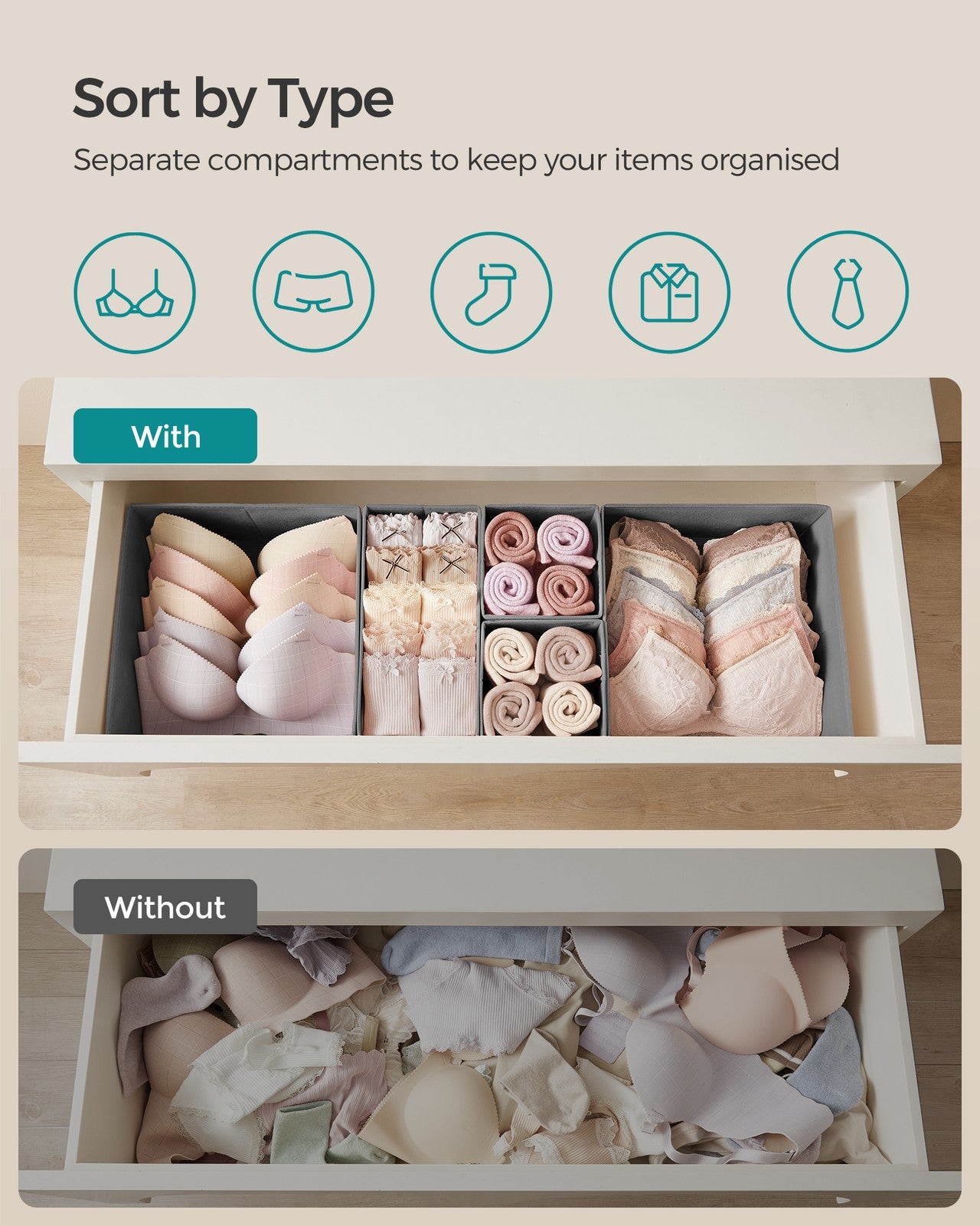 Set of 12 Foldable Fabric Drawer Organisers Dove Grey - image 4