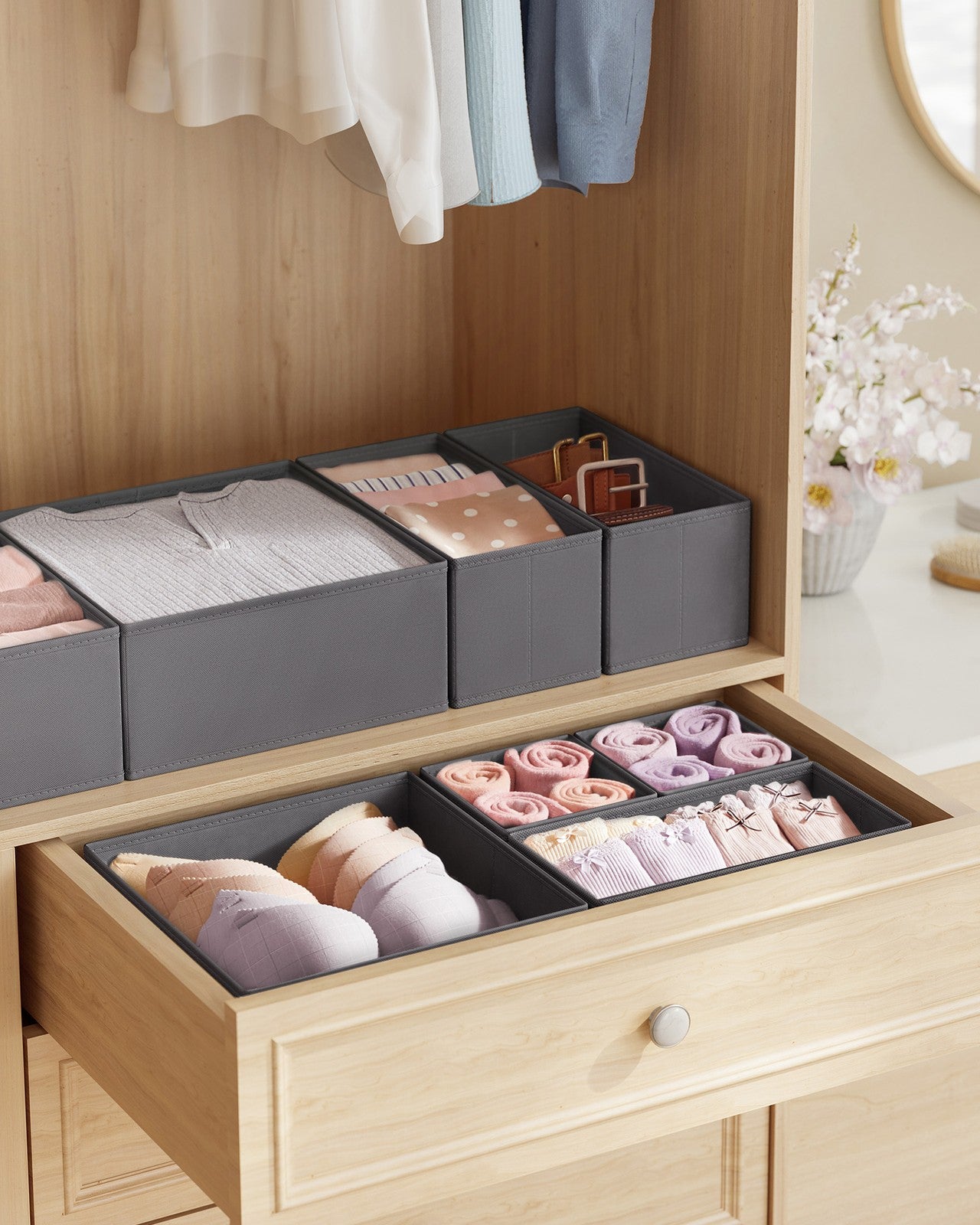 Set of 12 Foldable Fabric Drawer Organisers Dove Grey - image 10
