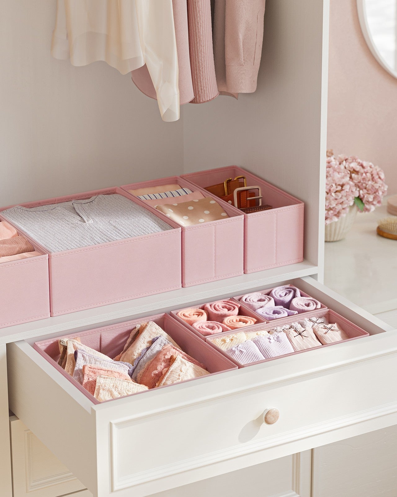 Set of 12 Foldable Fabric Drawer Organisers Jelly Pink - image 2