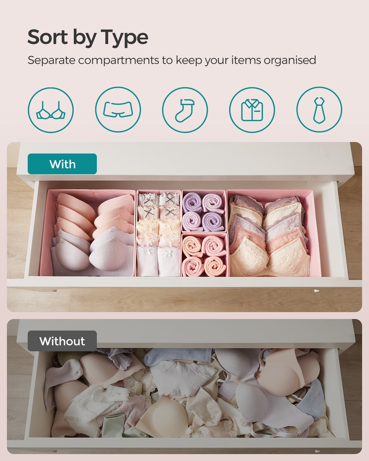 Set of 12 Foldable Fabric Drawer Organisers Dove Grey - image 18