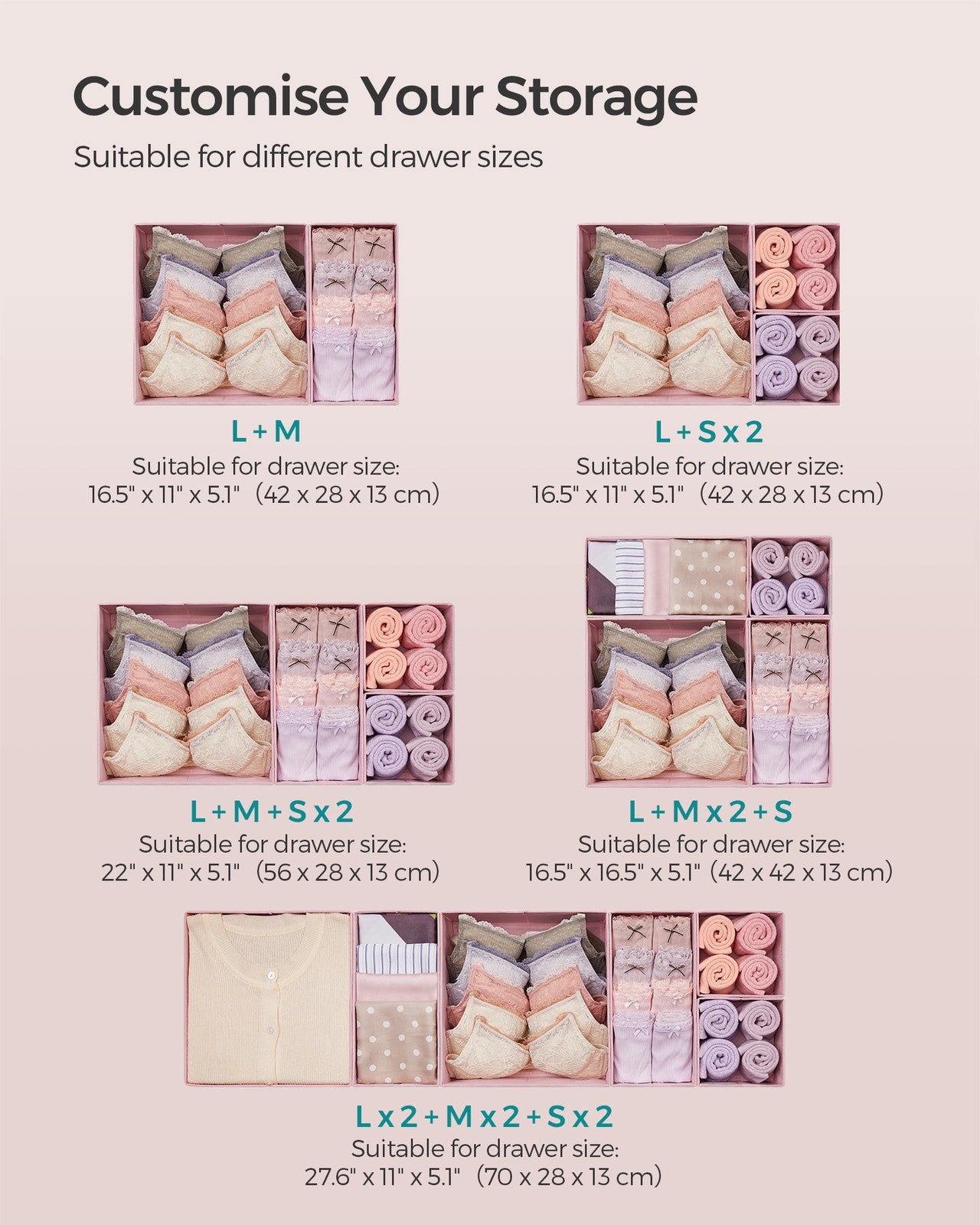Set of 12 Foldable Fabric Drawer Organisers Dove Grey - image 20
