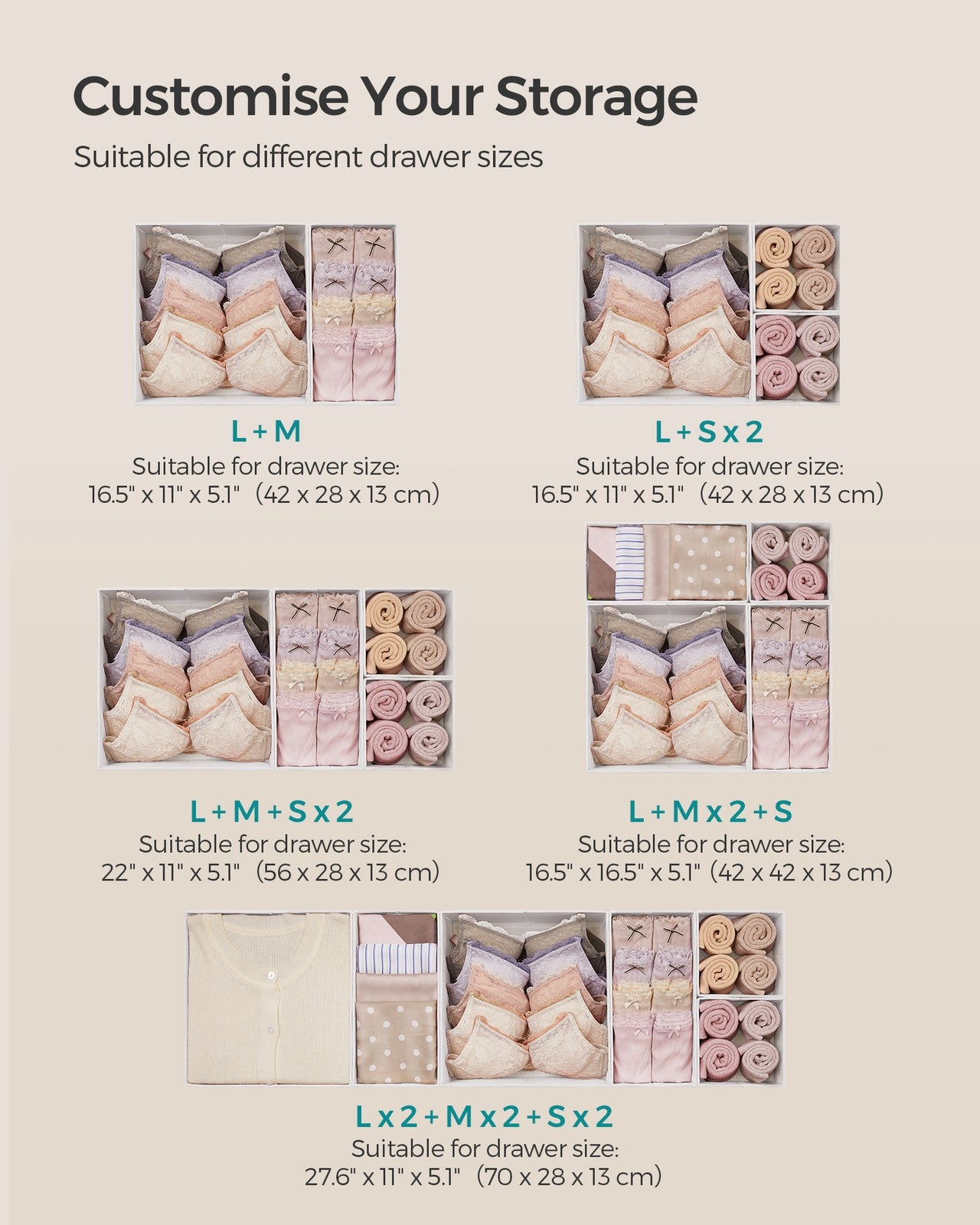 Set of 12 Foldable Fabric Drawer Organisers Dove Grey - image 34