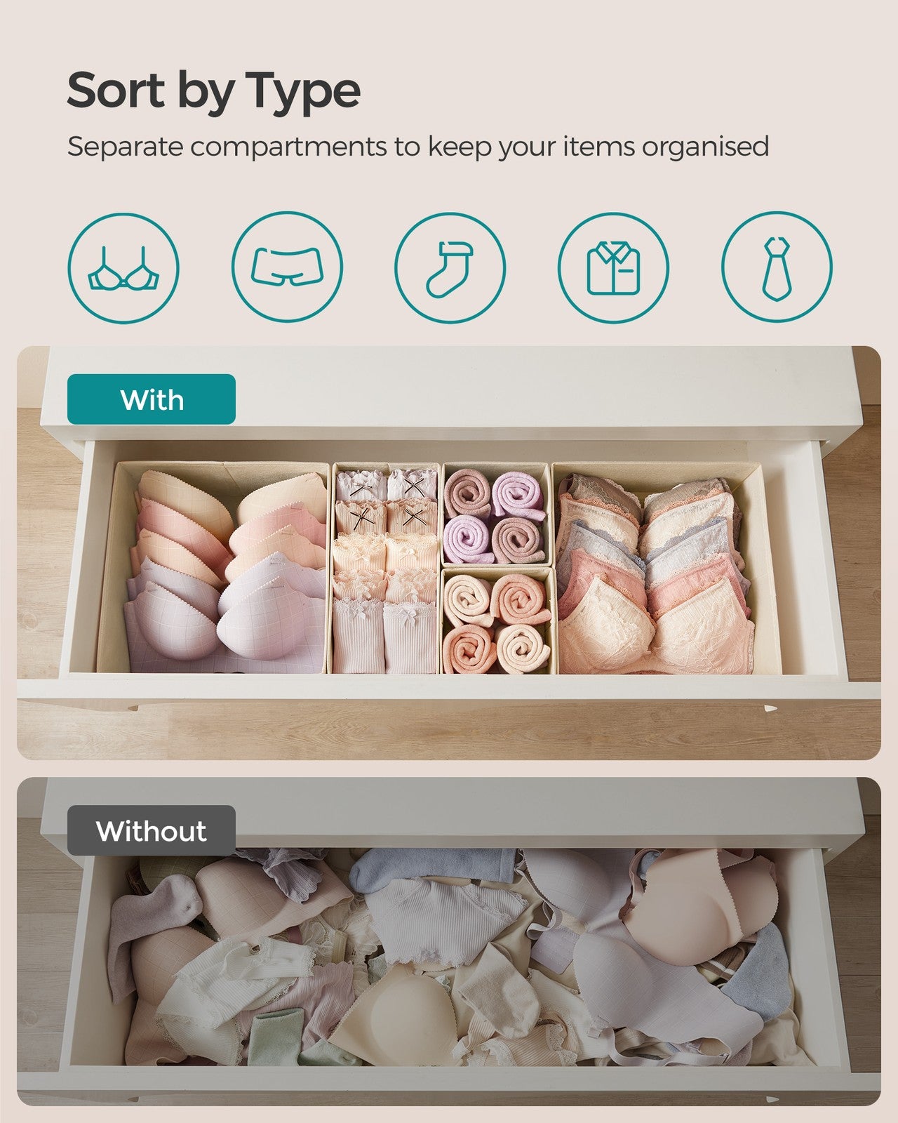 Set of 12 Foldable Fabric Drawer Organisers Dove Grey - image 39