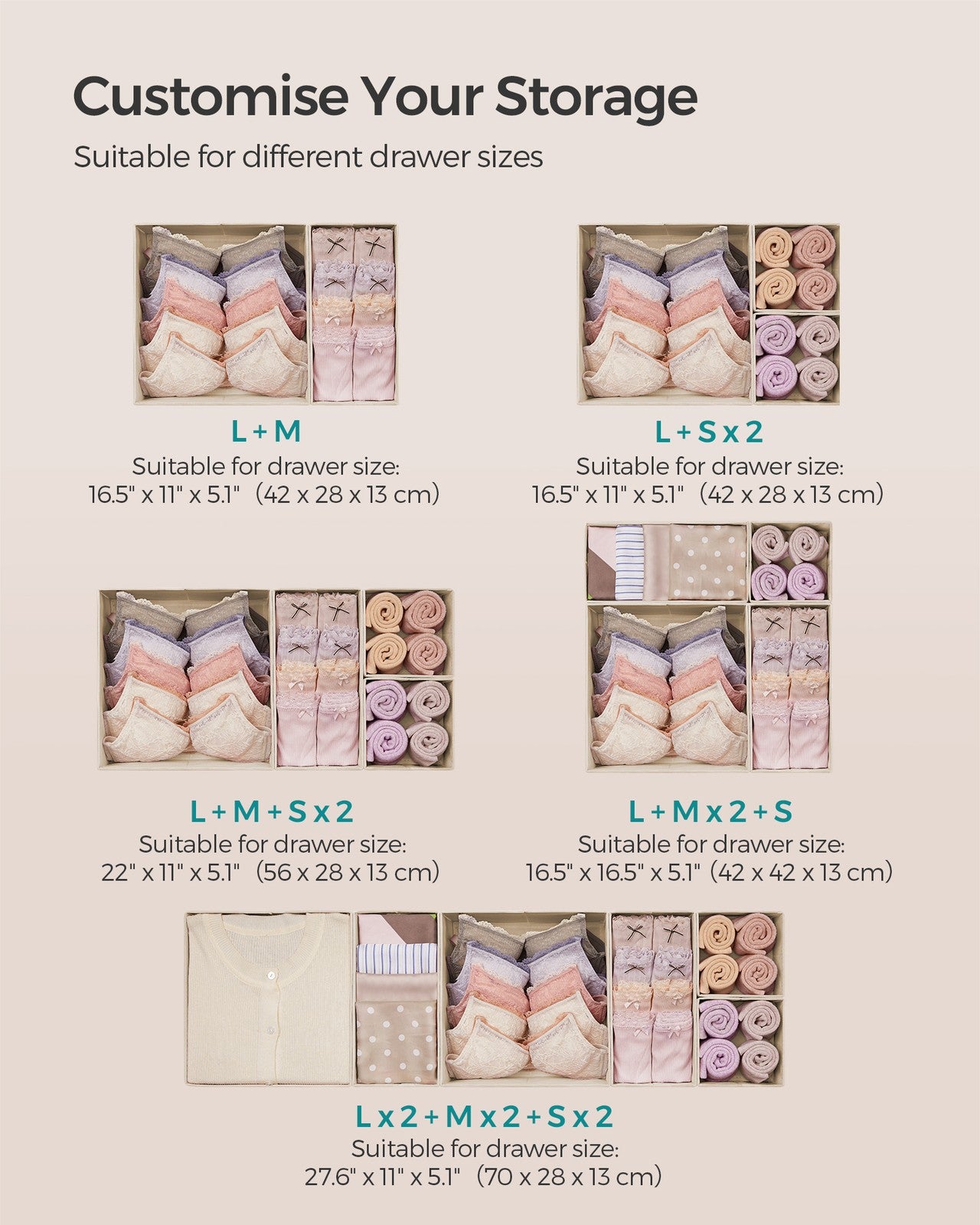 Set of 12 Foldable Fabric Drawer Organisers Dove Grey - image 48