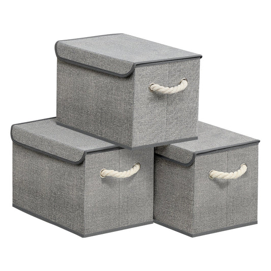 Set of 3 Fabric Storage Boxes with Lid - image 1
