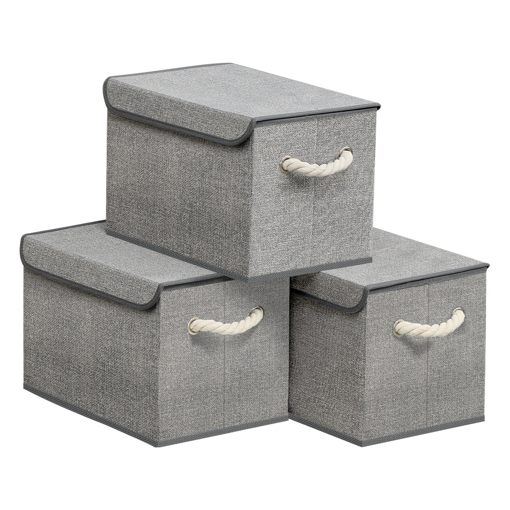 Set of 3 Fabric Storage Boxes with Lid - image 1
