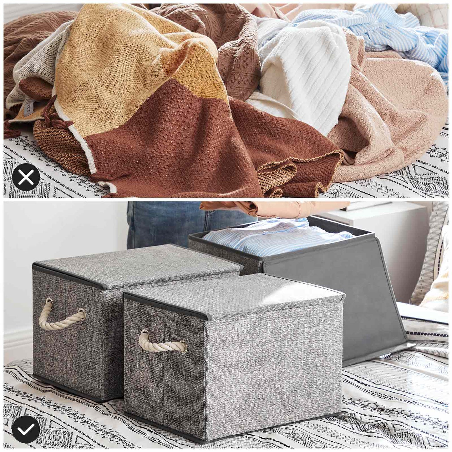 Set of 3 Fabric Storage Boxes with Lid - image 2