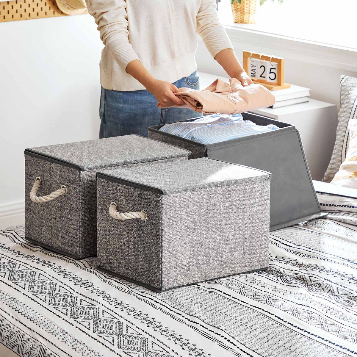 Set of 3 Fabric Storage Boxes with Lid - image 5