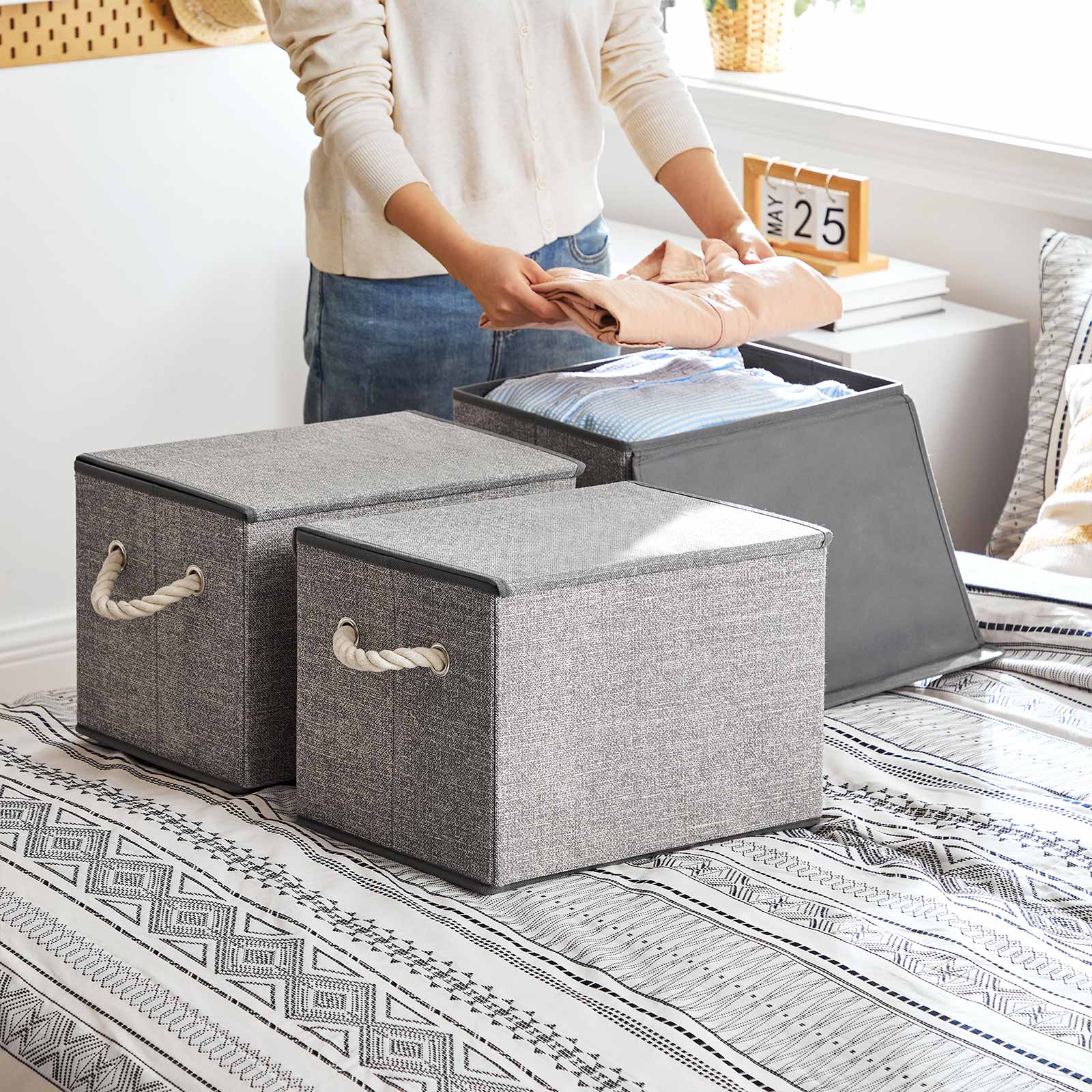 Set of 3 Fabric Storage Boxes with Lid - image 5