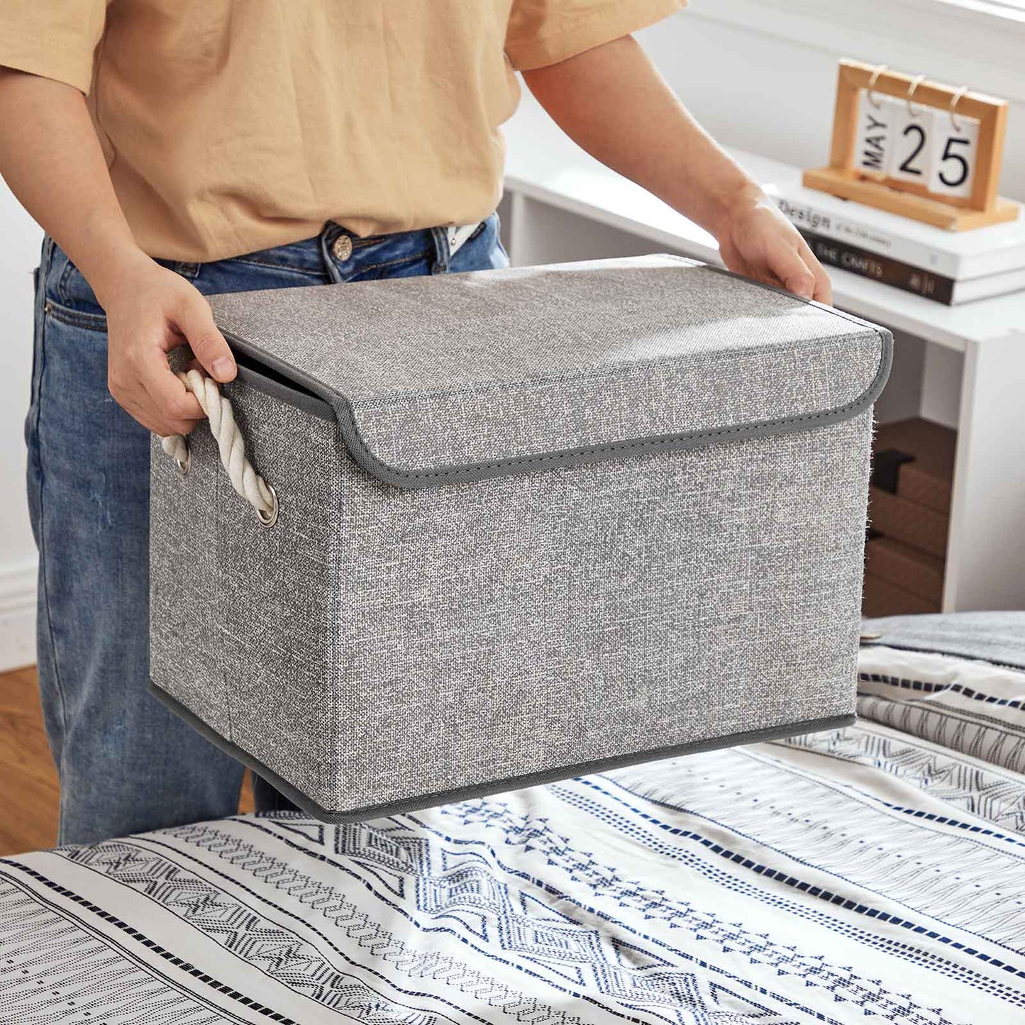Set of 3 Fabric Storage Boxes with Lid - image 6