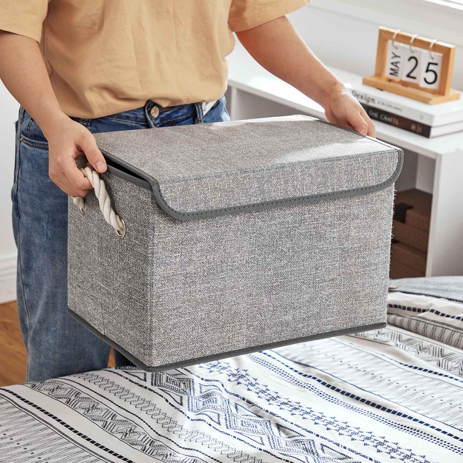 Set of 3 Fabric Storage Boxes with Lid - image 6