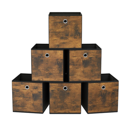 Foldable Storage Cubes Set of 6: 33cm Cube Bins with Handles, Oxford & Non-Woven Fabric, Rustic Brown & Black - image 1