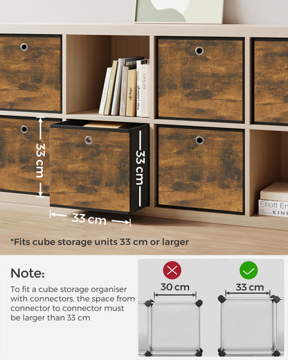 Foldable Storage Cubes Set of 6: 33cm Cube Bins with Handles, Oxford & Non-Woven Fabric, Rustic Brown & Black - image 3