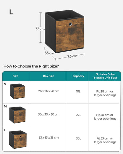 Foldable Storage Cubes Set of 6: 33cm Cube Bins with Handles, Oxford & Non-Woven Fabric, Rustic Brown & Black - image 4