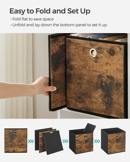 Foldable Storage Cubes Set of 6: 33cm Cube Bins with Handles, Oxford & Non-Woven Fabric, Rustic Brown & Black - image 7