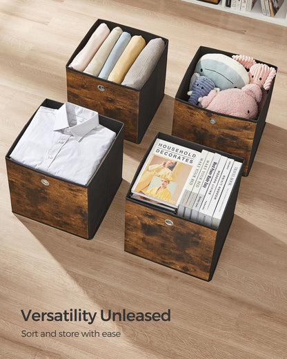 Foldable Storage Cubes Set of 6: 33cm Cube Bins with Handles, Oxford & Non-Woven Fabric, Rustic Brown & Black - image 8