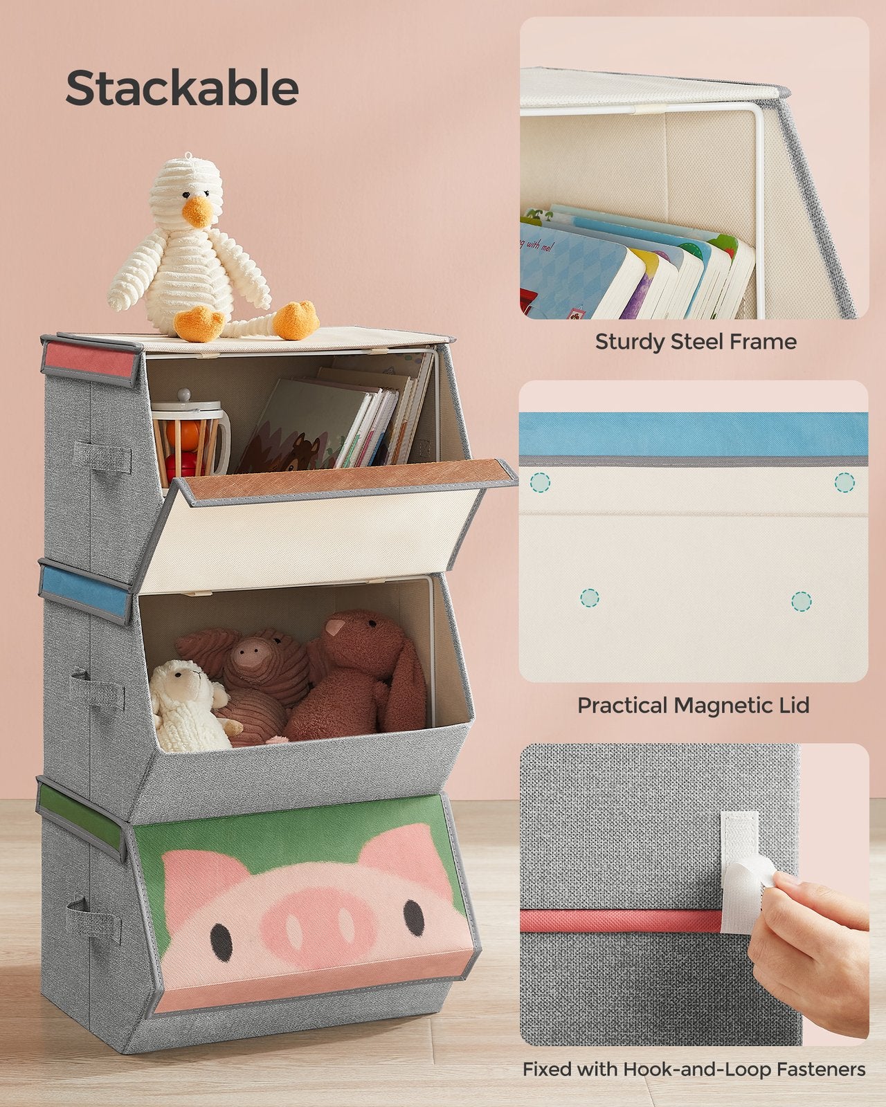 Set of 3 Stackable Kids Storage Organisers with Handles - image 4