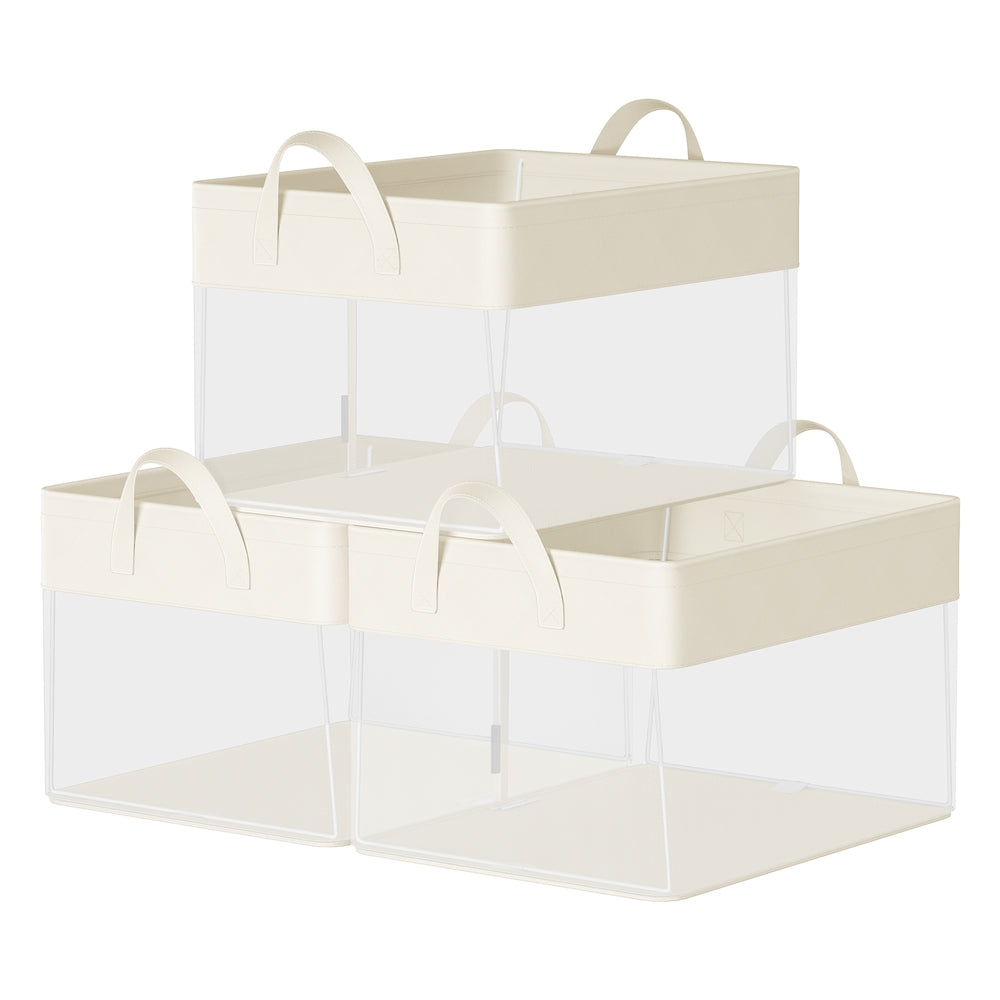 Storage Bins Set of 3 Medium Fabric Storage Baskets 40 x 30 x 25 cm Cream White - image 1