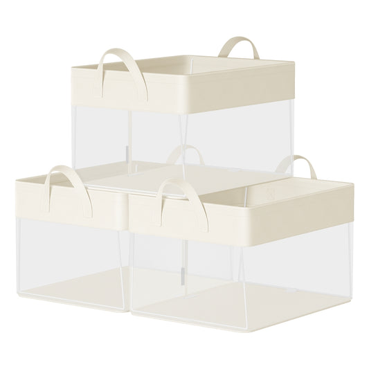 Storage Bins Set of 3 Medium Fabric Storage Baskets 40 x 30 x 25 cm Cream White - image 1
