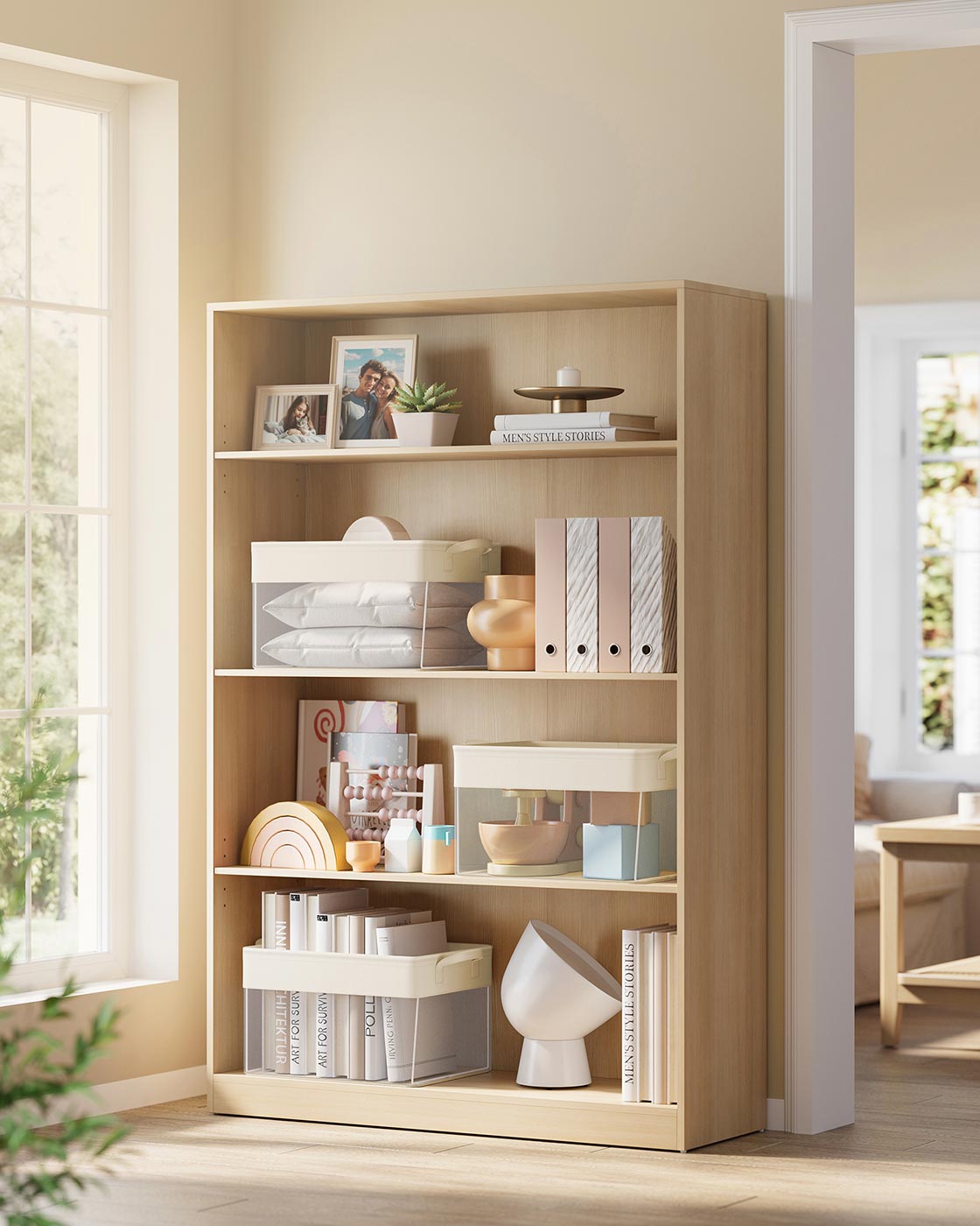 Storage Bins Set of 3 Medium Fabric Storage Baskets 40 x 30 x 25 cm Cream White - image 2
