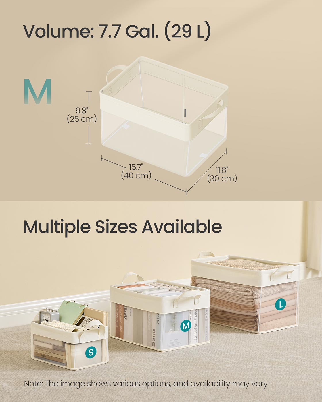Storage Bins Set of 3 Medium Fabric Storage Baskets 40 x 30 x 25 cm Cream White - image 6