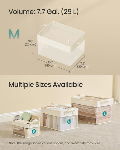 Storage Bins Set of 3 Medium Fabric Storage Baskets 40 x 30 x 25 cm Cream White - image 6