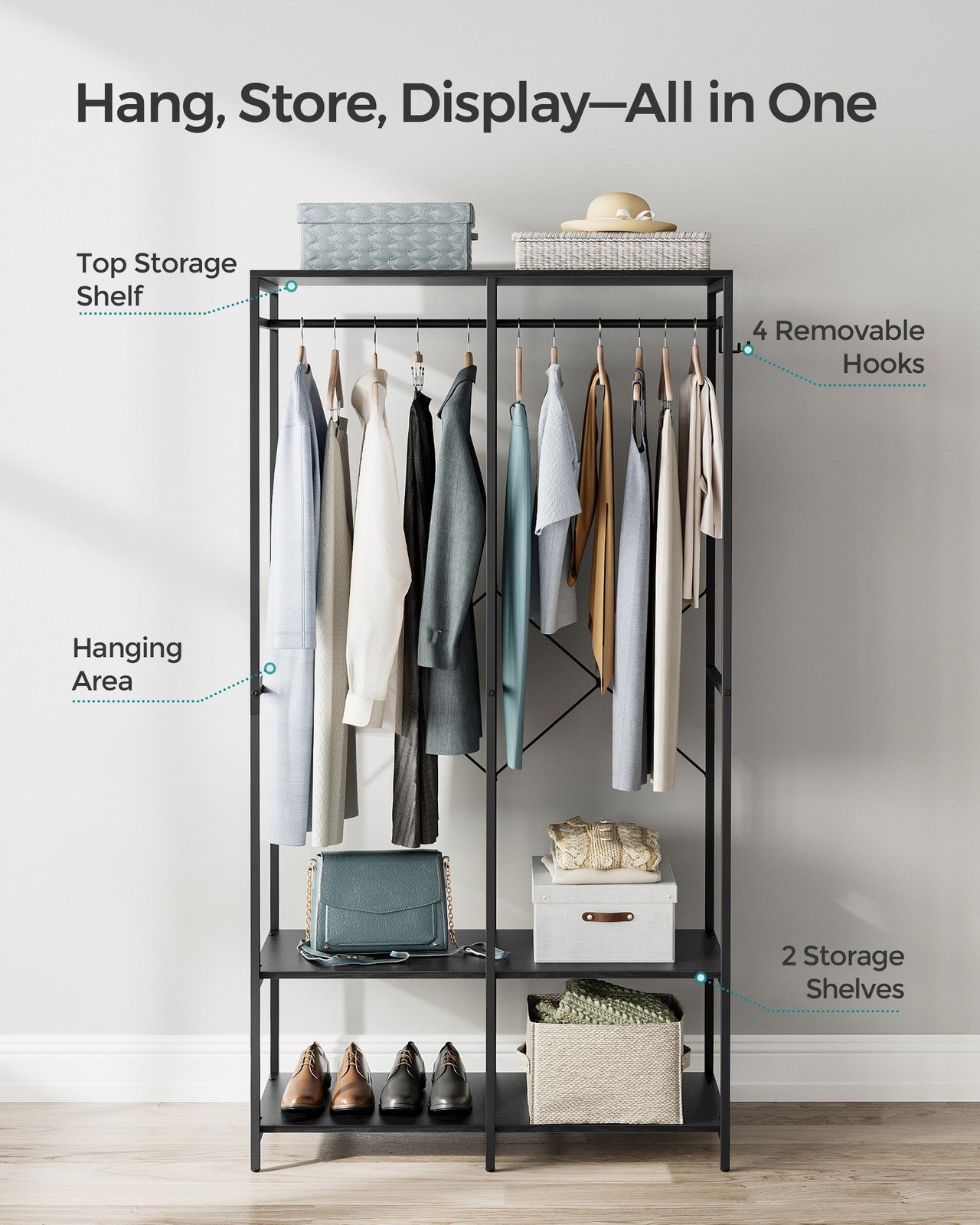 Portable Clothes Wardrobe Ebony Black - image 4