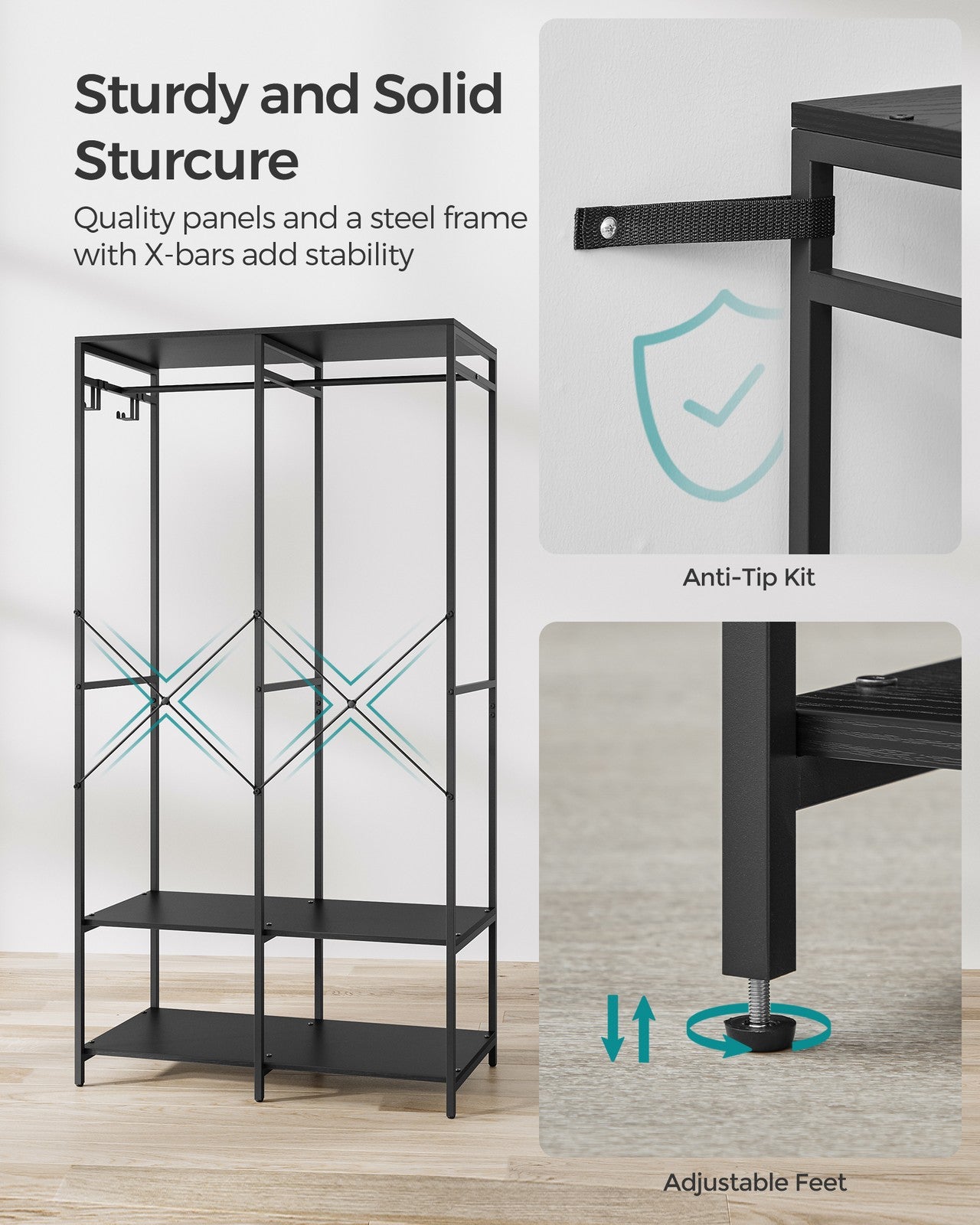 Portable Clothes Wardrobe Ebony Black - image 5
