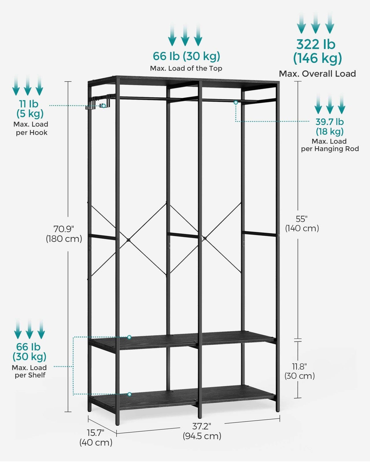 Portable Clothes Wardrobe Ebony Black - image 6