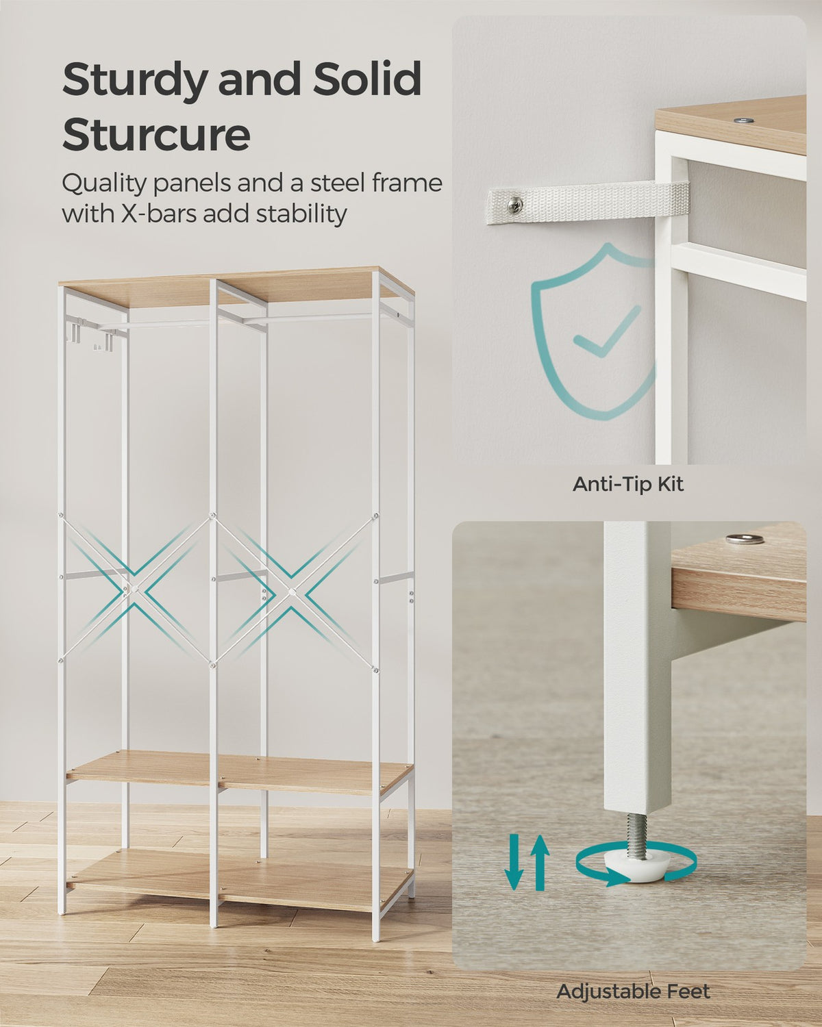 Portable Clothes Wardrobe Natural Beige - image 5