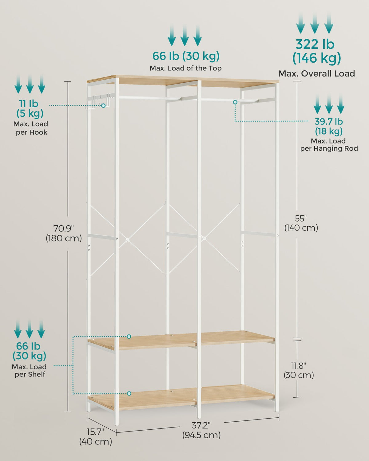 Portable Clothes Wardrobe Natural Beige - image 6