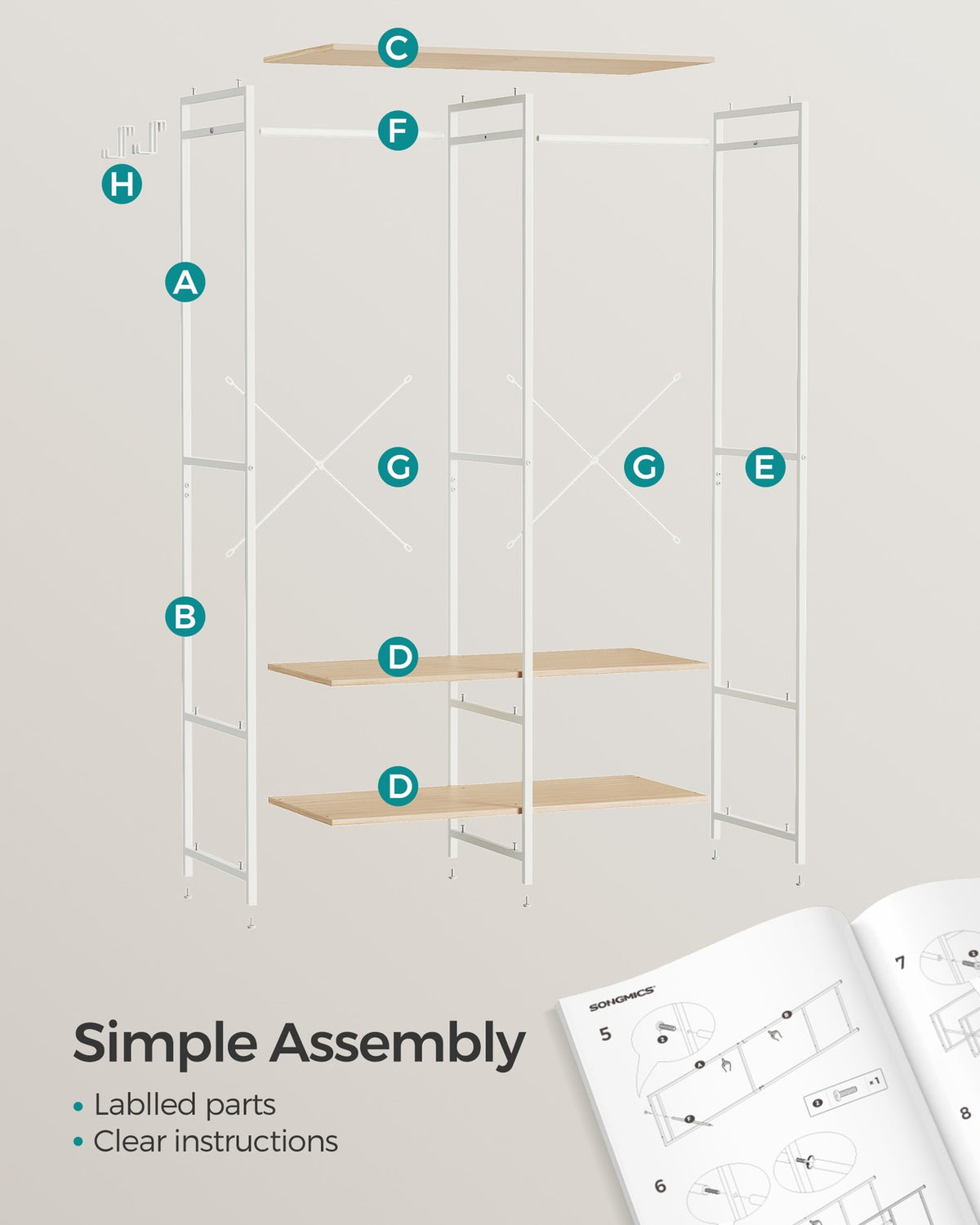Portable Clothes Wardrobe Natural Beige - image 7